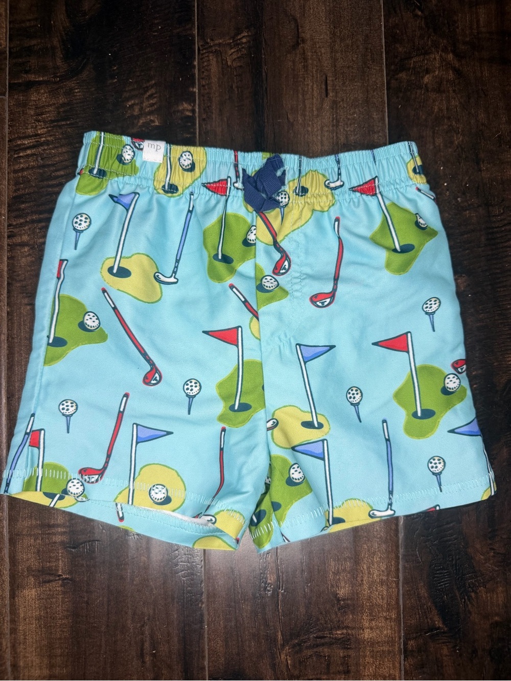 Mud Pie Baby Boys Golf Print Swim Trunks Board Shorts Light Blue 12-18 Months